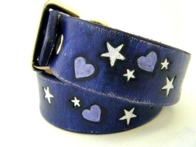 Distressed Purple Leather | Girl Dog Collar | Stars & Hearts