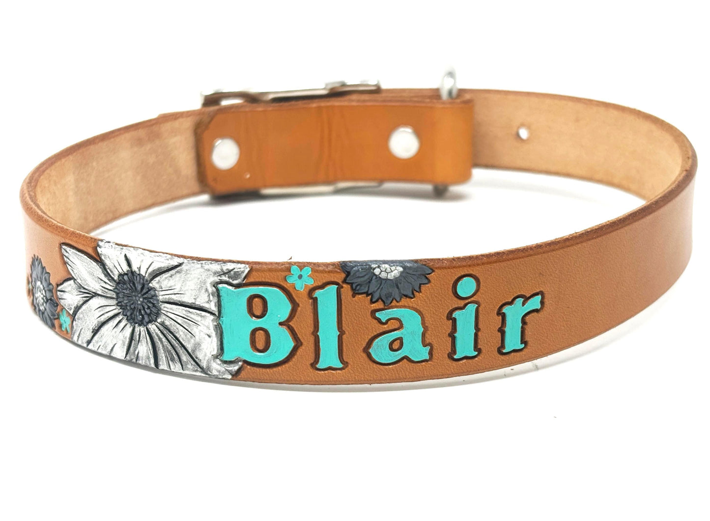 Personalized Leather Dog Collar | Girl Dog Collar | Large Flower Design