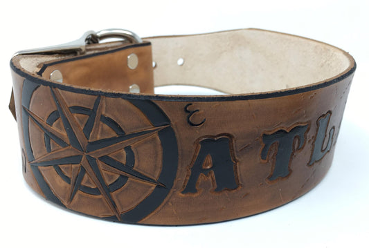 Personalized Leather Dog Collar | Classic Dog Collars | with Compass