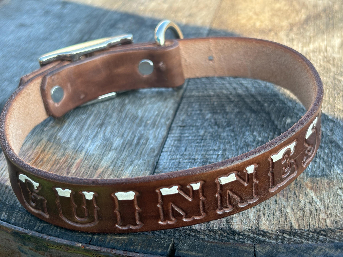 Personalized Leather Dog Collar, Custom Engraved Pet, Brown Leather