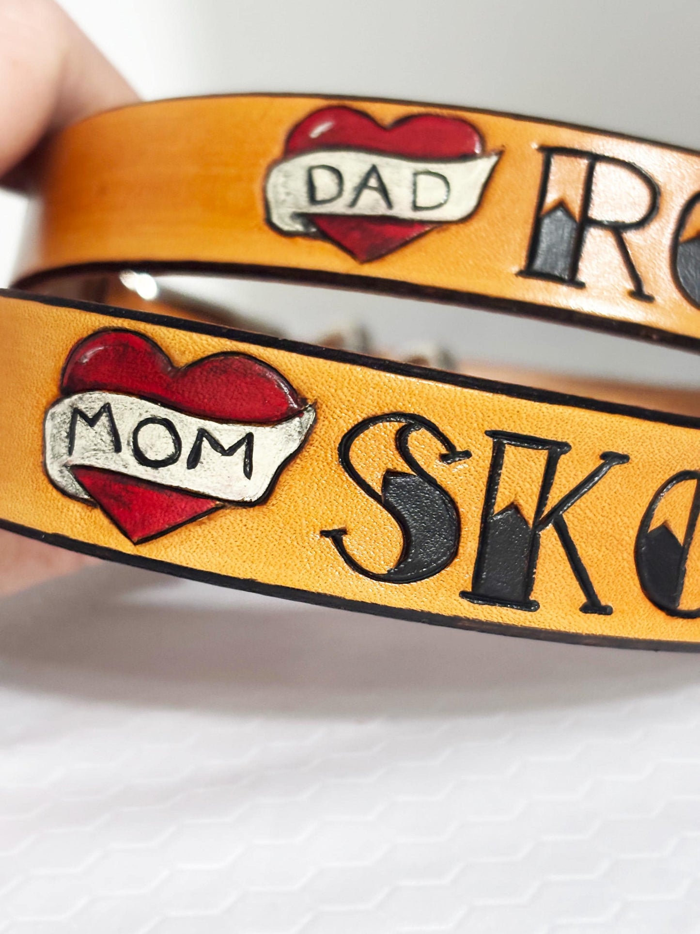 Valentine Dog Collar | Mom Heart Leather Dog Collar | Handmade Tattoo Heart Pet Gift | Unique Dog Mom Valentine Gift