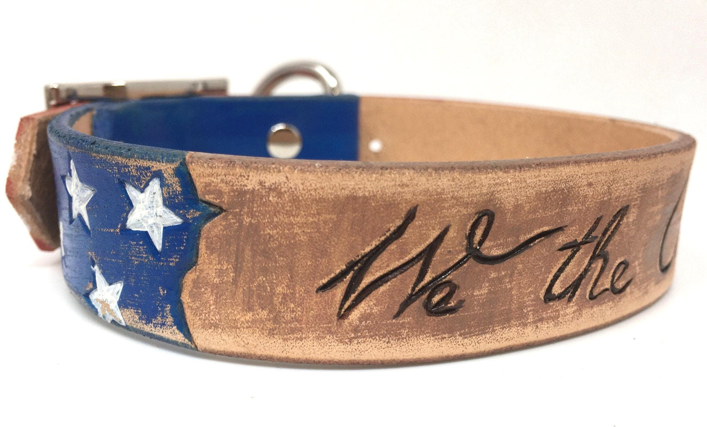 Handmade Leather Dog Collar | Patriotic Dog Collars | American Flag Design