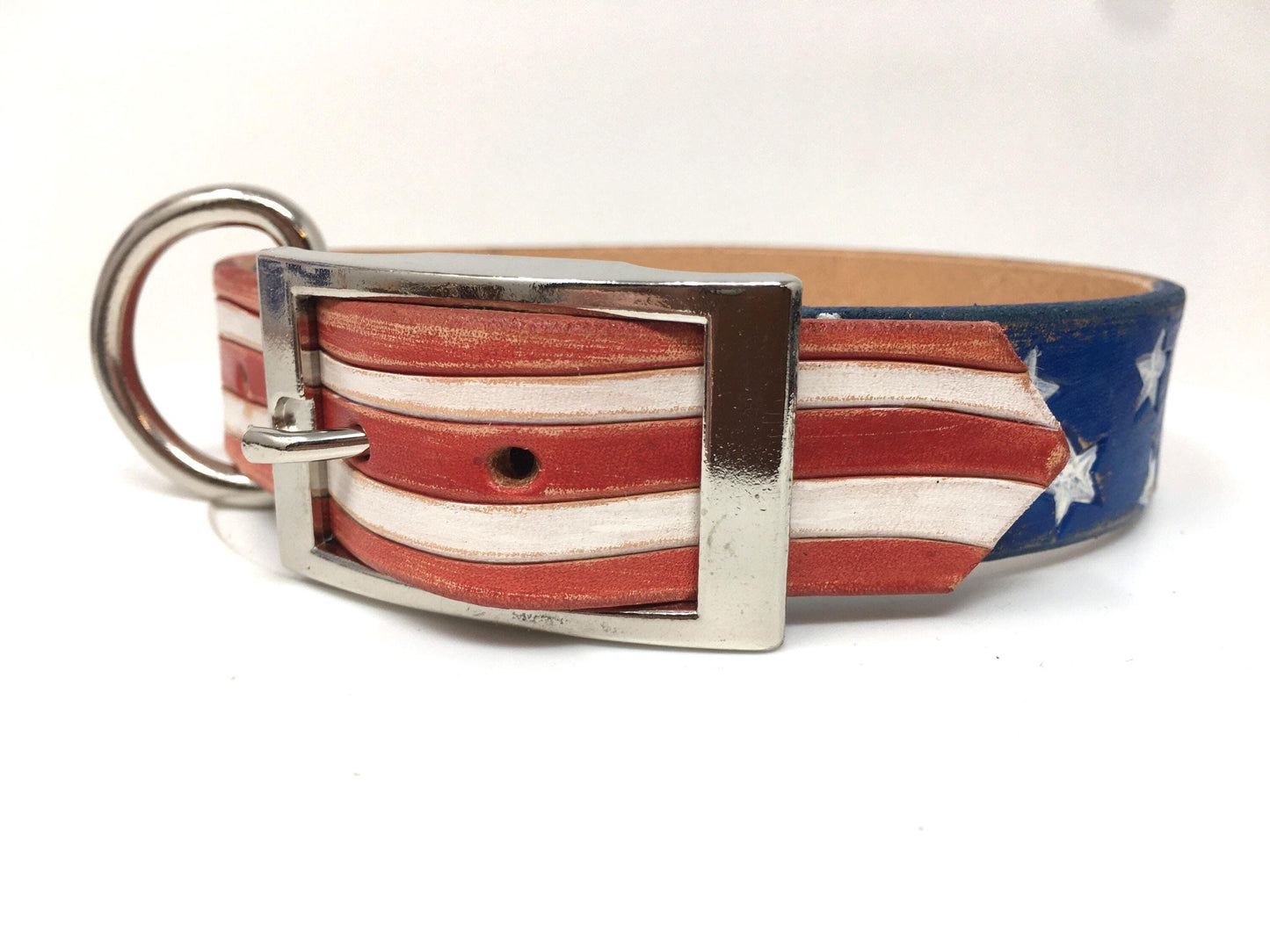 Handmade Leather Dog Collar | Patriotic Dog Collars | American Flag Design