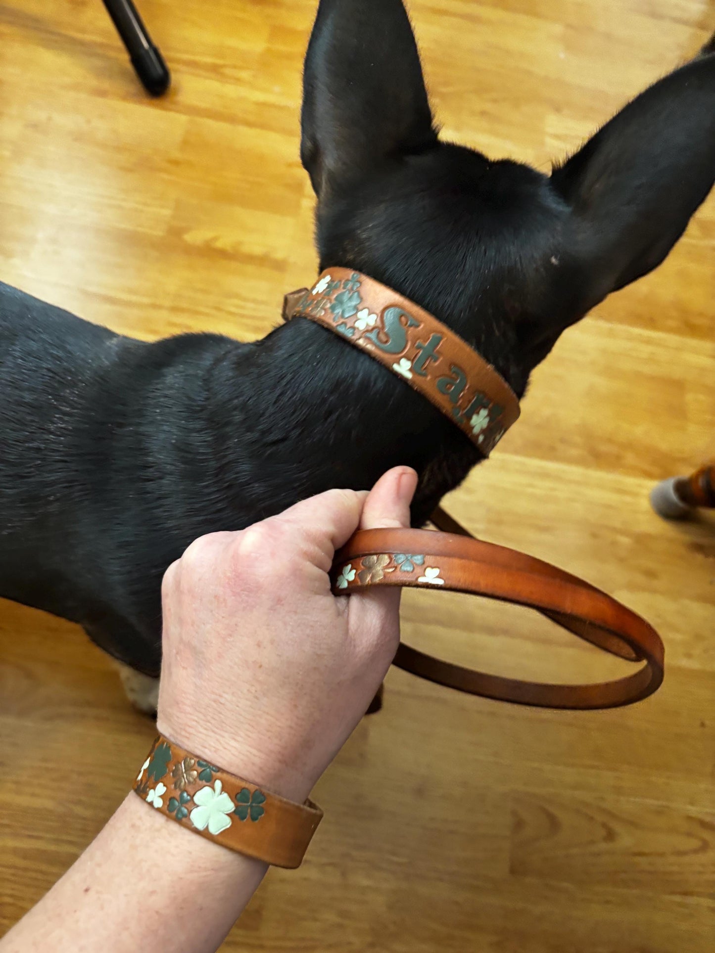 Matching Leather Set |  Irish Dog & Owner | Collar, Cuff and Leash