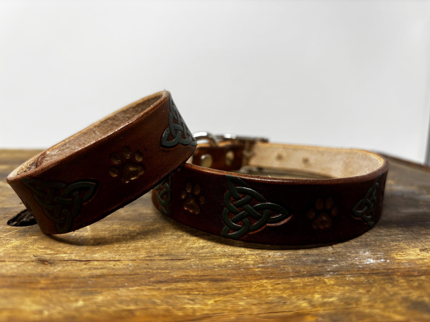 Matching Leather Set | Dog & Owner | Collar, Cuff | Irish Knot
