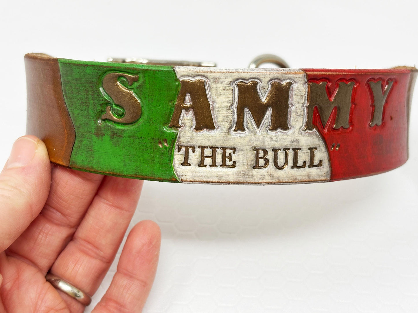 Personalized Italian Flag Leather Dog Collar - Customizable with Pet's Name for Patriotic Pups