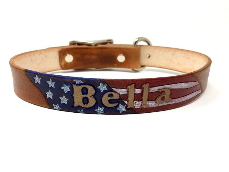 American Flag Leather Collar – Patriotic Dog Collars – For Patriotic Dogs