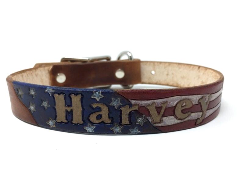 American Flag Leather Collar – Patriotic Dog Collars – For Patriotic Dogs