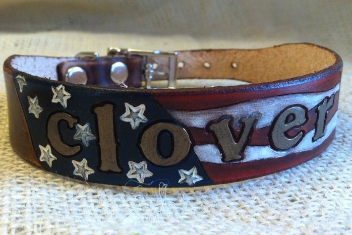Personalized Leather American Flag Dog Collar | Patriotic Dog Collars | Stars & Stripes