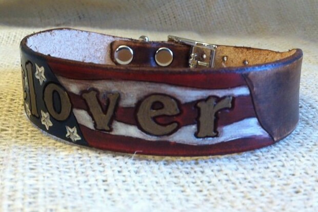 Personalized Leather American Flag Dog Collar | Patriotic Dog Collars | Stars & Stripes