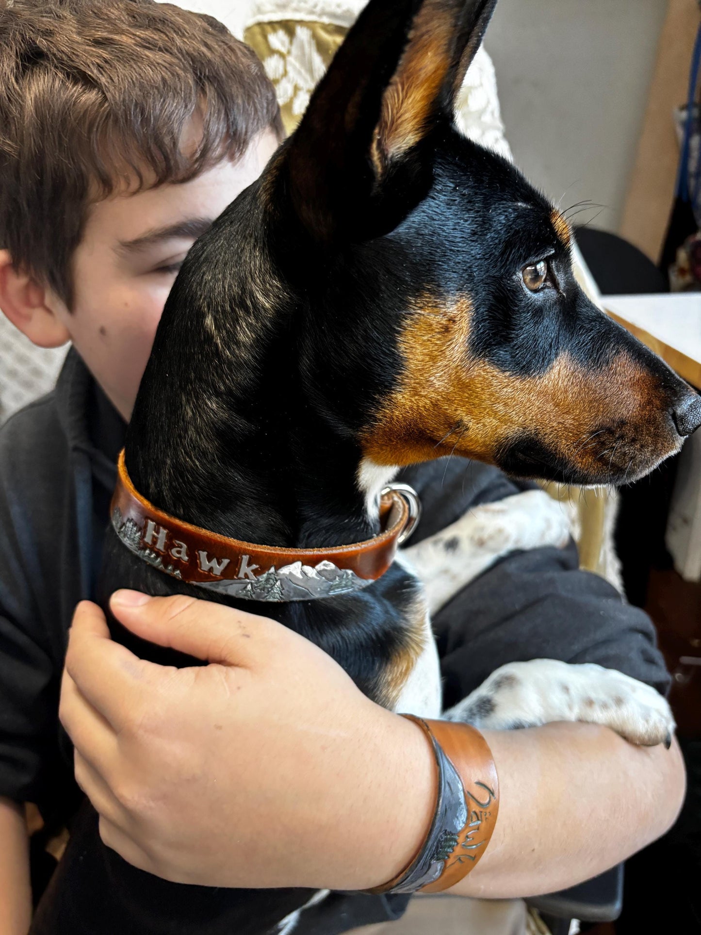 Matching Leather Set | Dog & Owner | Collar, Cuff | Mountain Leather Dog Collar