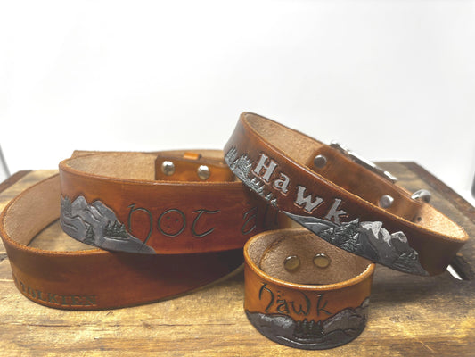 Matching Leather Set | Dog & Owner | Collar, Cuff | Mountain Leather Dog Collar
