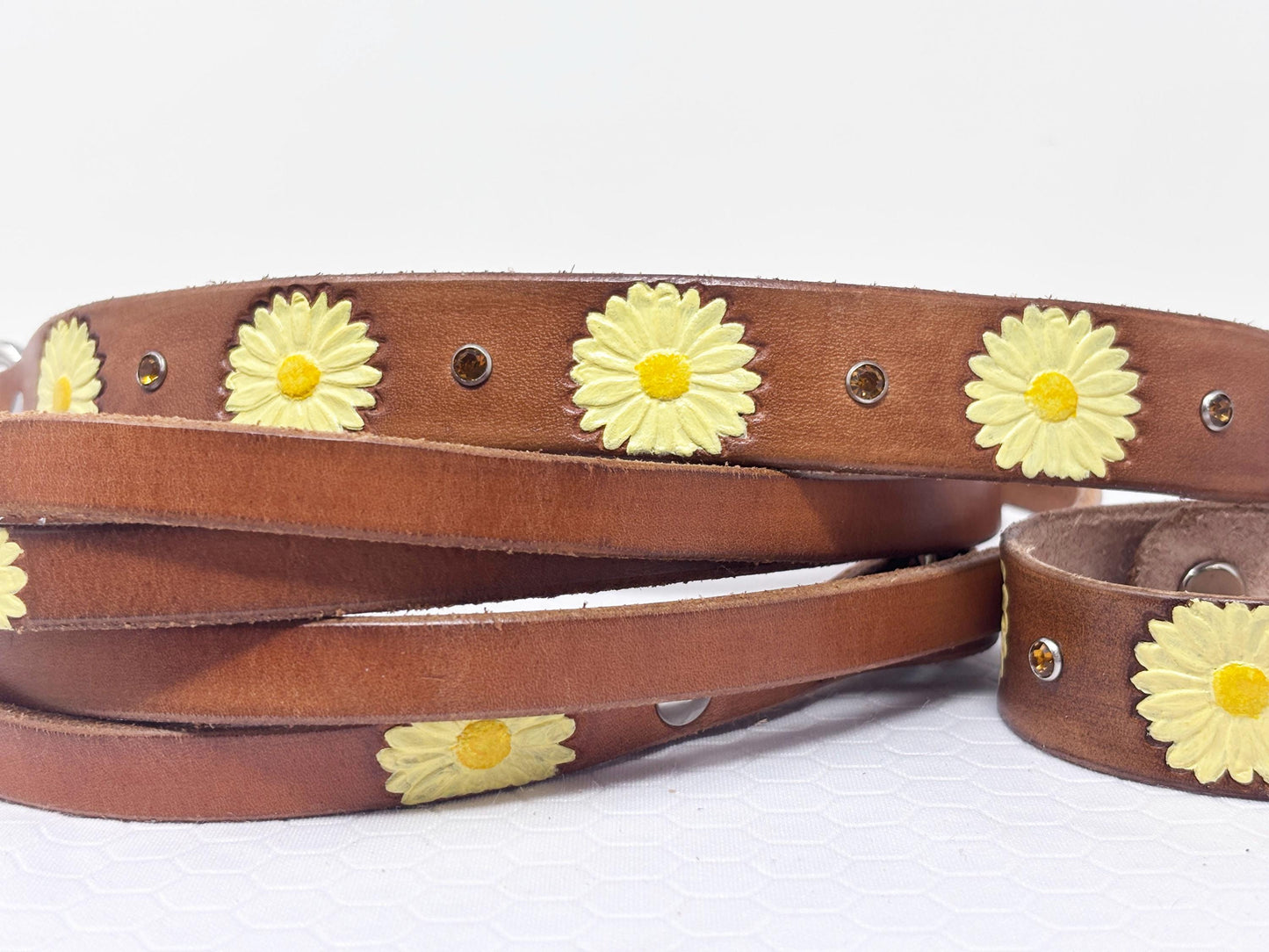 Daisy Dog Collar | Matching Dog and Owner Set | Yellow Collar, Cuff and Leash