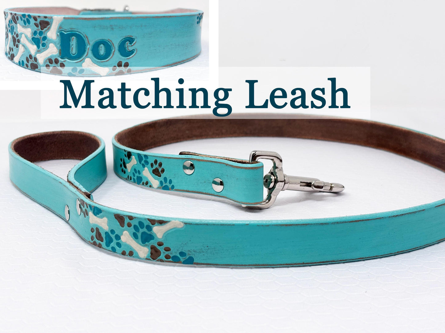 Matching Leather Dog Leash – Custom Made to Coordinate with Your Collar – Handmade 6' Dog Leash – Multiple Widths