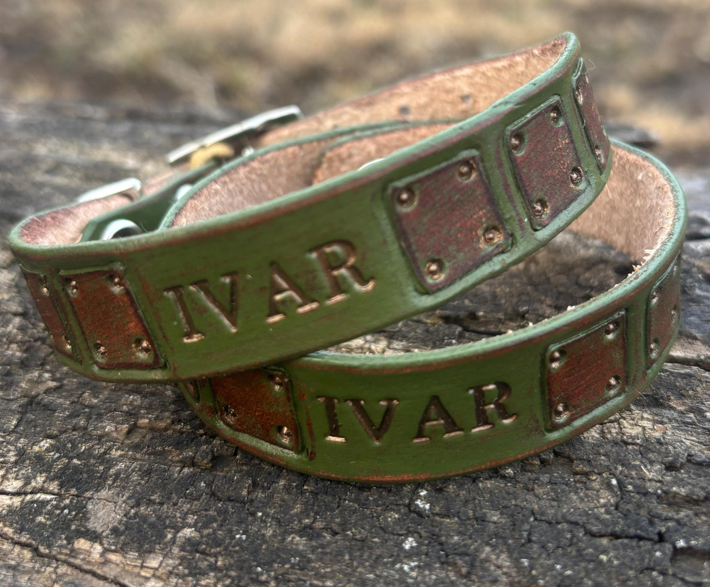Personalized Viking Cat Collar | Medieval Leather Pet Collar | Green Patina Armor Style | Custom Warrior Name Collar For Cats