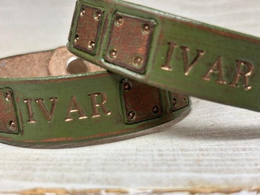 Personalized Viking Cat Collar | Medieval Leather Pet Collar | Green Patina Armor Style | Custom Warrior Name Collar For Cats