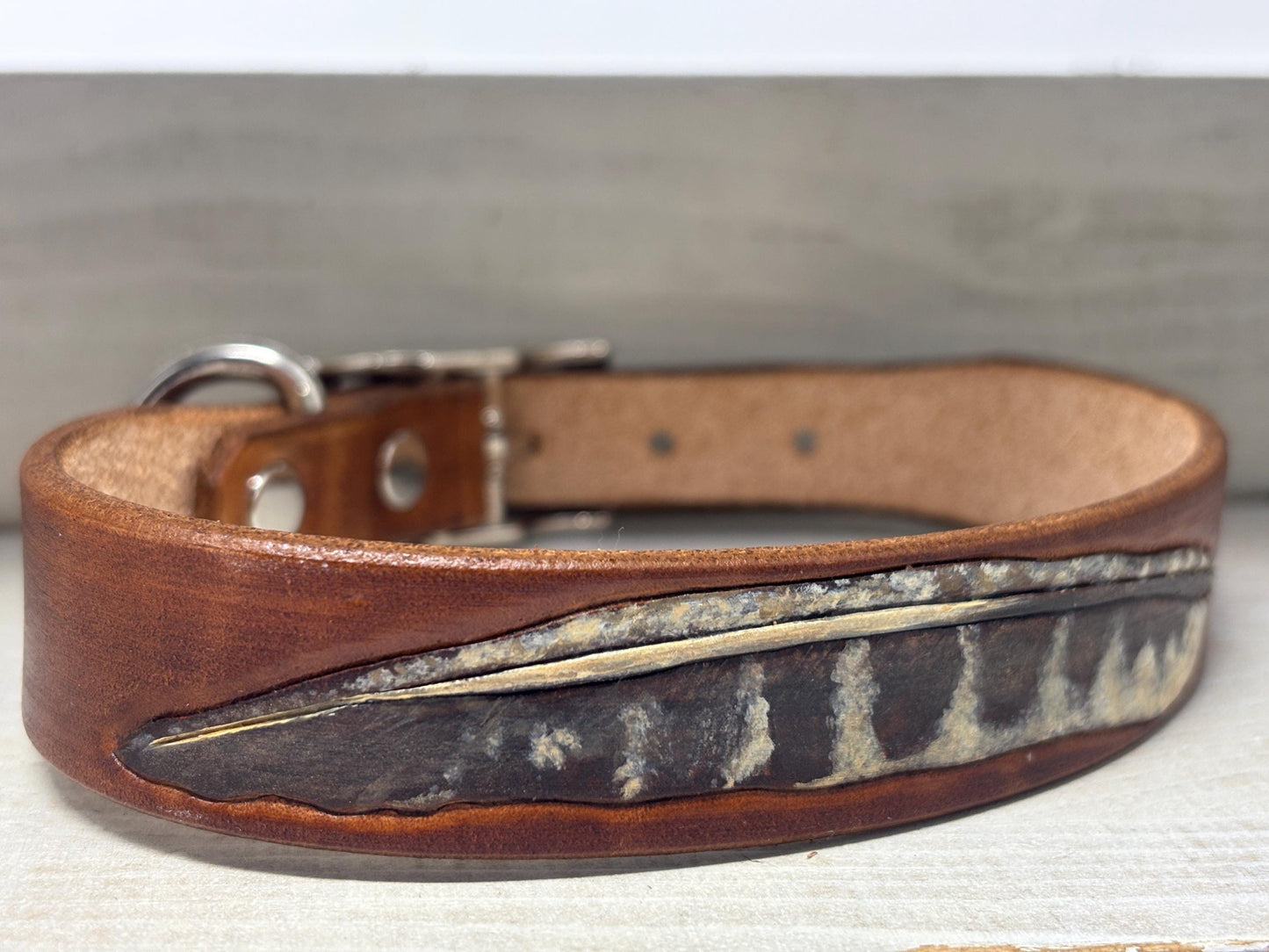 Bird Dog Collar Personalized | Sporting Dog Collar | GSP Pointer Retriever Hunting Dog Collar | Pheasant Feather Leather Collar Custom Name