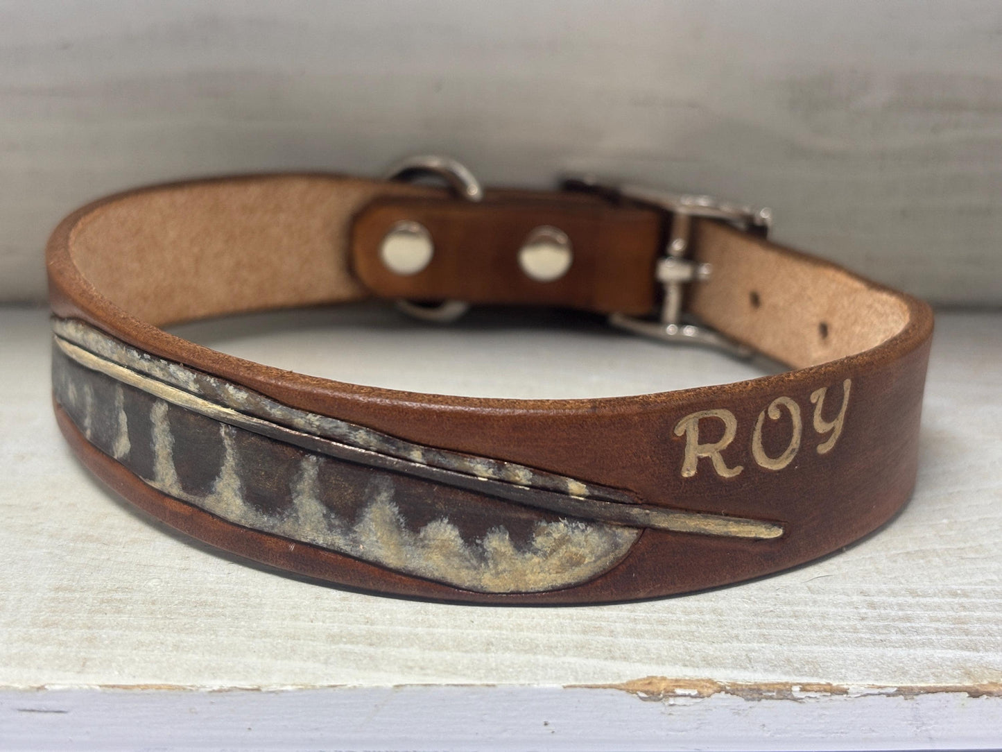Pheasant Feather Leather Collar Custom Name | Bird Dog Collar Personalized | Hunting Dog Collar