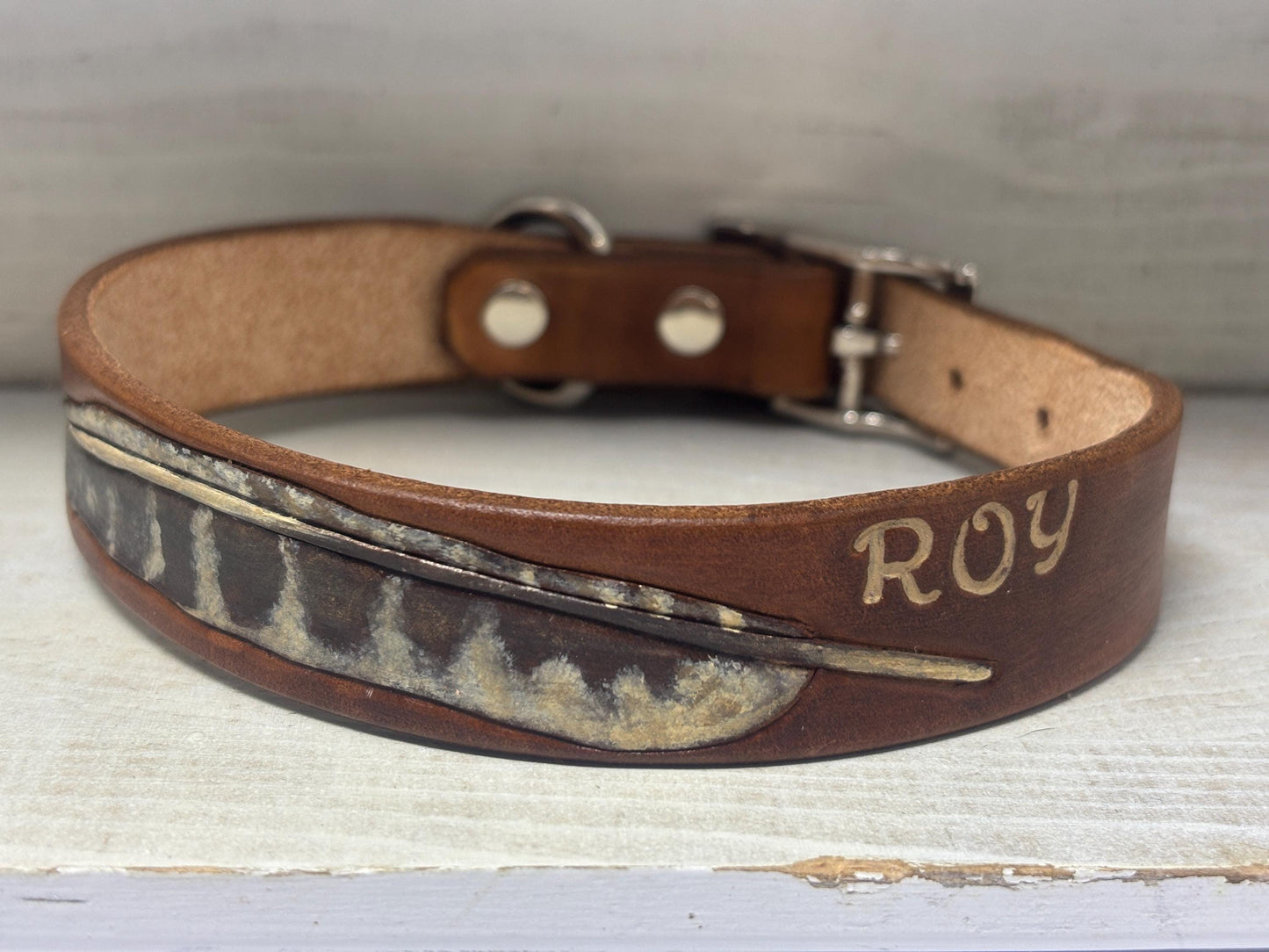 Bird Dog Collar Personalized | Sporting Dog Collar | GSP Pointer Retriever Hunting Dog Collar | Pheasant Feather Leather Collar Custom Name