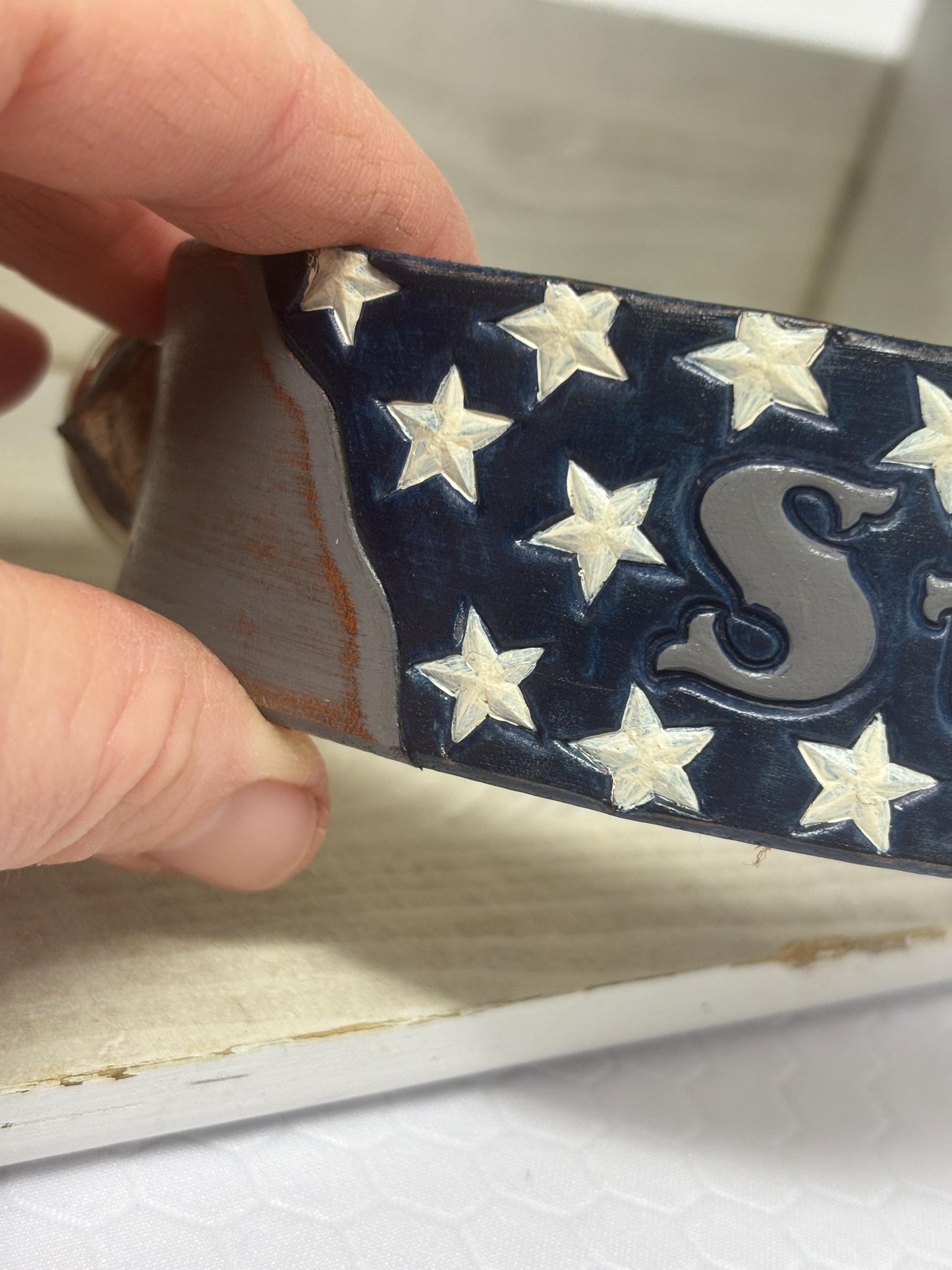 Hand-tooled American flag leather dog collar | Patriotic dog collar | custom USA name collar for dogs