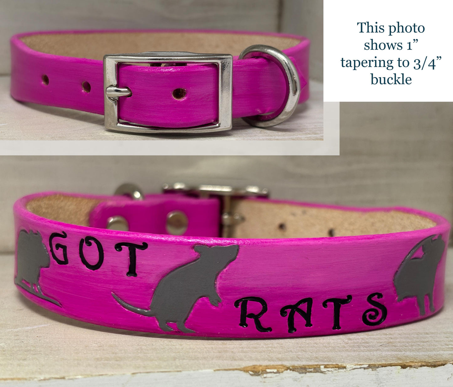 Bright Pink Got Rats Collar, Rat Hunting Dog Collar, Decker Rat Terrier Collar, Jagdterrier Dog Collar, Custom Leather Dog Collar