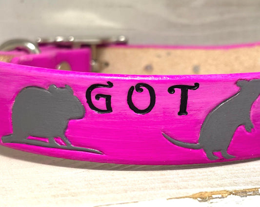 Bright Pink Got Rats Collar, Rat Hunting Dog Collar, Decker Rat Terrier Collar, Jagdterrier Dog Collar, Custom Leather Dog Collar