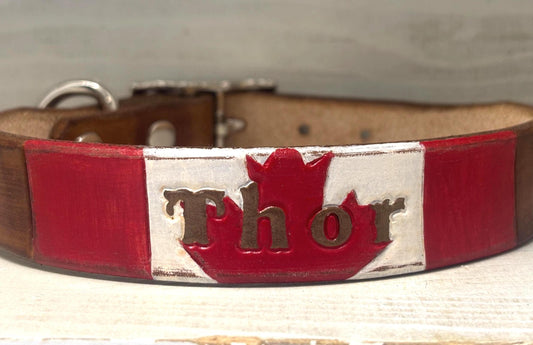 Personalized Dog Collar, Canadian Flag Dog Collar for Labrador Retriever Husky Newfoundland Dog, Maple Leaf Name Collar Canada Pride