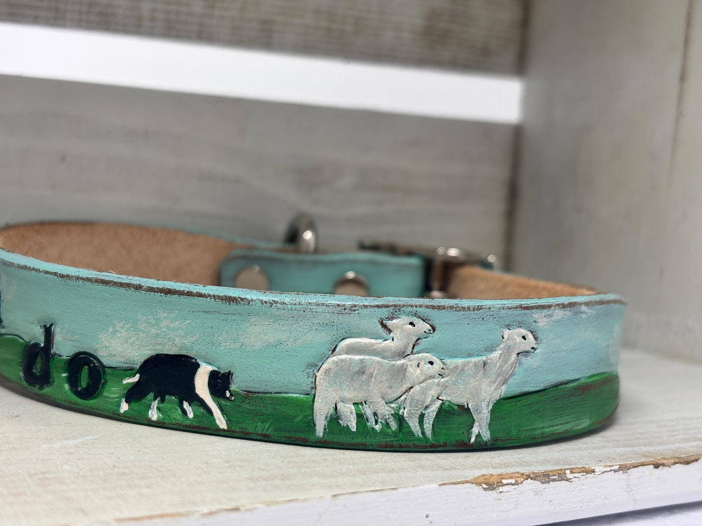 Herding Dog Collar | Personalized Leather Collar | Sheep Design | Border Collie | Custom Name Collar