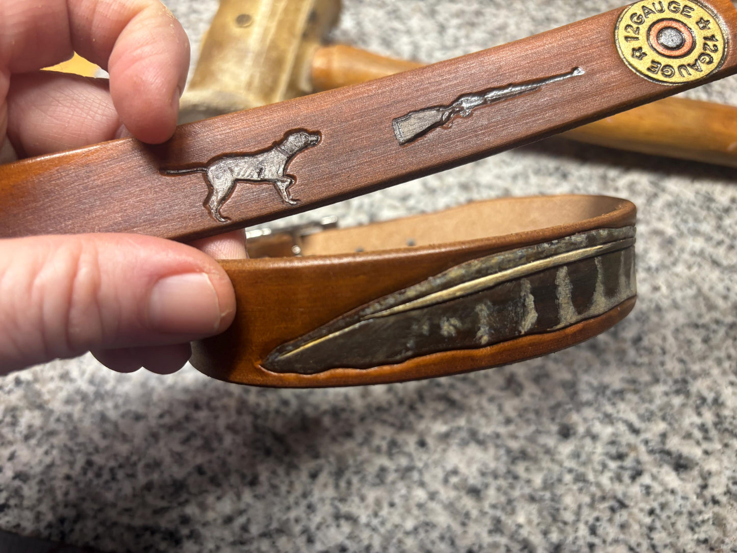 Hunting Dog Collar, Gun Dog Collar Leather Customized with Shotgun Shell Design Name and or Phone Number.