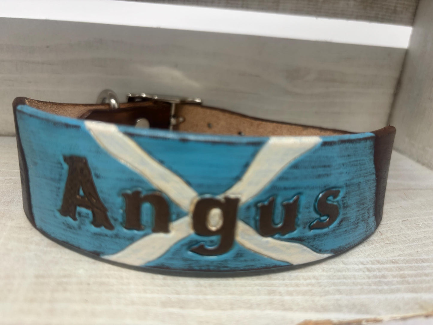 Scottish Saltire Leather Dog Collar – Personalized Dog Collar – Scottish Breeds Gift