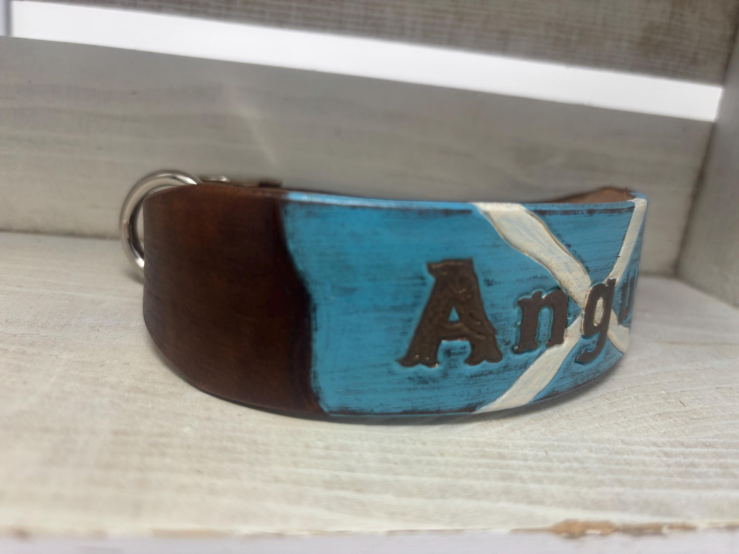 Scottish Saltire Leather Dog Collar – Personalized Dog Collar – Scottish Breeds Gift