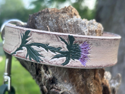 Scottish Thistle Leather Dog Collar | Personalized Leather Dog Collar | Scottish Dog Breed Gift | Highland Style