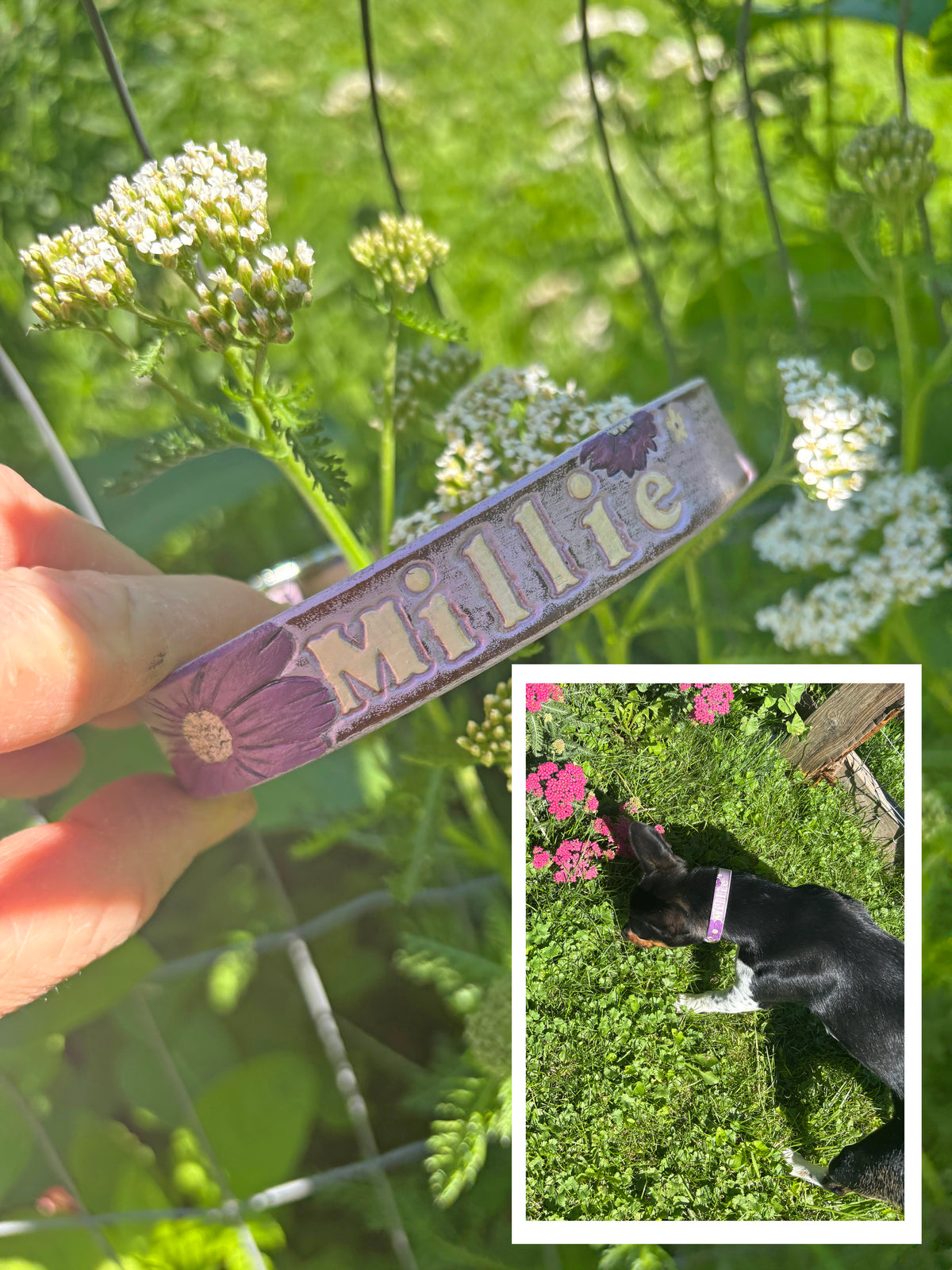 Personalized Leather Dog Collar | Girl Dog Collar | Large Flower Design
